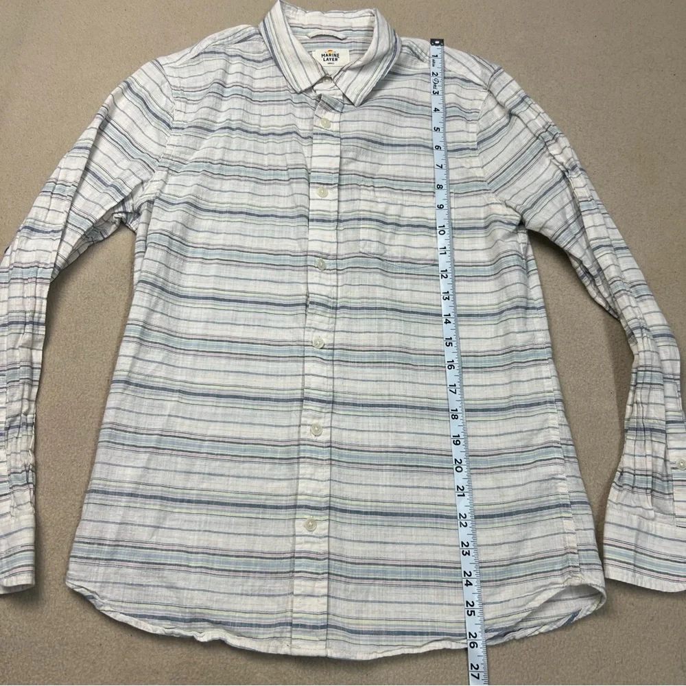 Marine Layer Shirt Men’s Small White Blue Stripe Button Up Cotton Long Sleeve - Picture 2 of 9
